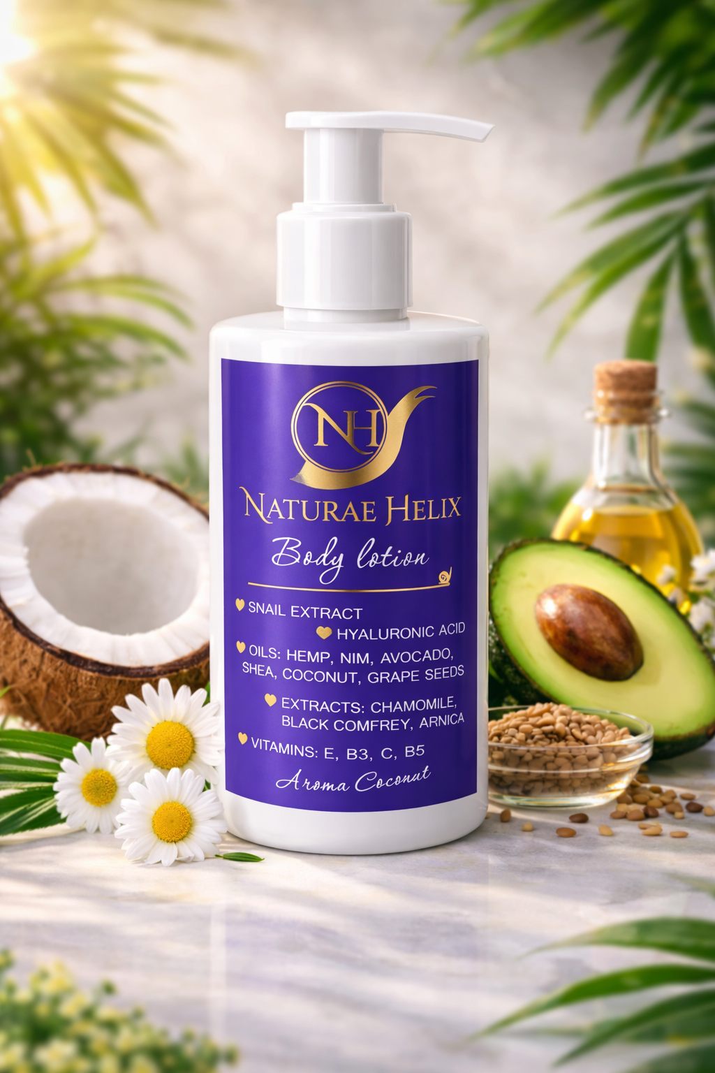 Naturae Helix Body Lotion with snail secretion filtrate, hyaluronic acid and natural oils for deep hydration and skin regeneration