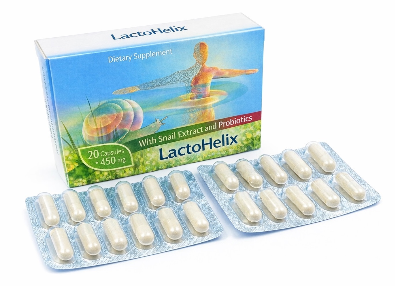 LactoHelix dietary supplement with snail extract and probiotics capsules 450 mg – natural formula for gut health, digestion and immune system support